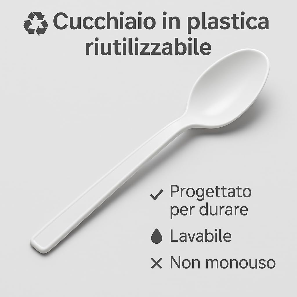 Cucchiai Bianchi Riutilizzabili 16,5 cm Lavabili Lavastoviglie Pacco 500 per Dolci Gelato Zuppe Dessert