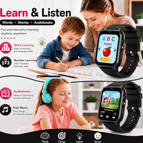 Image of Smart Watch for Kids, Girls Boys Smartwatch with 26 Games Camera Video Recorder and Player, Pedometer Calendar Flashlight, Audio Book etc., Gifts for 4-12 Years Children (Black) | 26 Games, HD Touch Screen, Video Camera, Music Player, Alarm