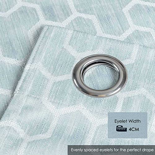 HOMESCAPES Blue Geometric Blackout Curtains Pair Width 167cm (66") x 137cm (54") Drop Genuine 3 Pass Blackout Lining Heavy Weight Jacquard Eyelet Curtain - Image 4