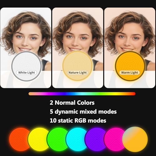 Image of Desk Ring Light with Stand,55W Dimmable Full Screen Ring Light,with Rotating Storage Box,Pen Holder Stand,Phone Holder&Controller (Black-RGB, 10.5)
