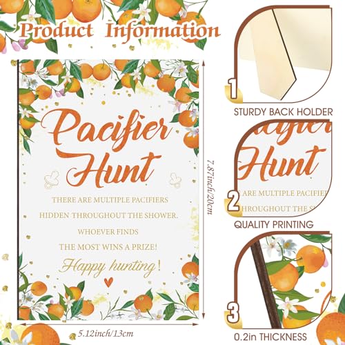 Image of Thyle 51Pcs Little Cutie Pacifier Hunt Baby Shower Games Include Orange Hunt Sign and 50 Acrylic Pacifiers a Little Cutie Is on The Way Theme Baby Shower Game Decoration for Gender Reveal Party Decor
