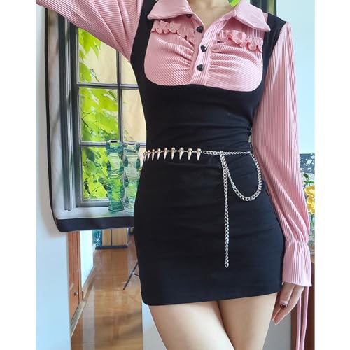 Metal Chain Belt for Women, Wolf Teeth Tassel Waist Chain Belts for Dress Casual Pants3