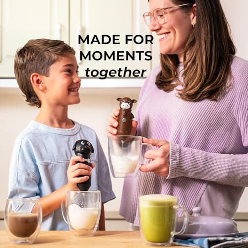 Image of Zulay Kitchen Cow Milk Frother Wand - Cutesy Frother, Meet Your New Frothing Buddy Chocolate The Cow, Adoption Papers and Stickers Included, Purrr-fect for Lattes, Cappuccino & Matcha - Brown