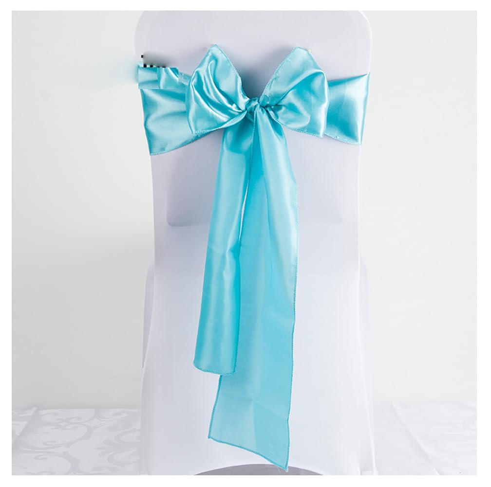 Yurosiay Satin Chair Bows 17 x 275 cm Wedding Decoration Chair Sash Bow Ties Satin Sashes Chair Bows for Wedding Banquet Birthday Party Hotel Home Blue Pack of 25