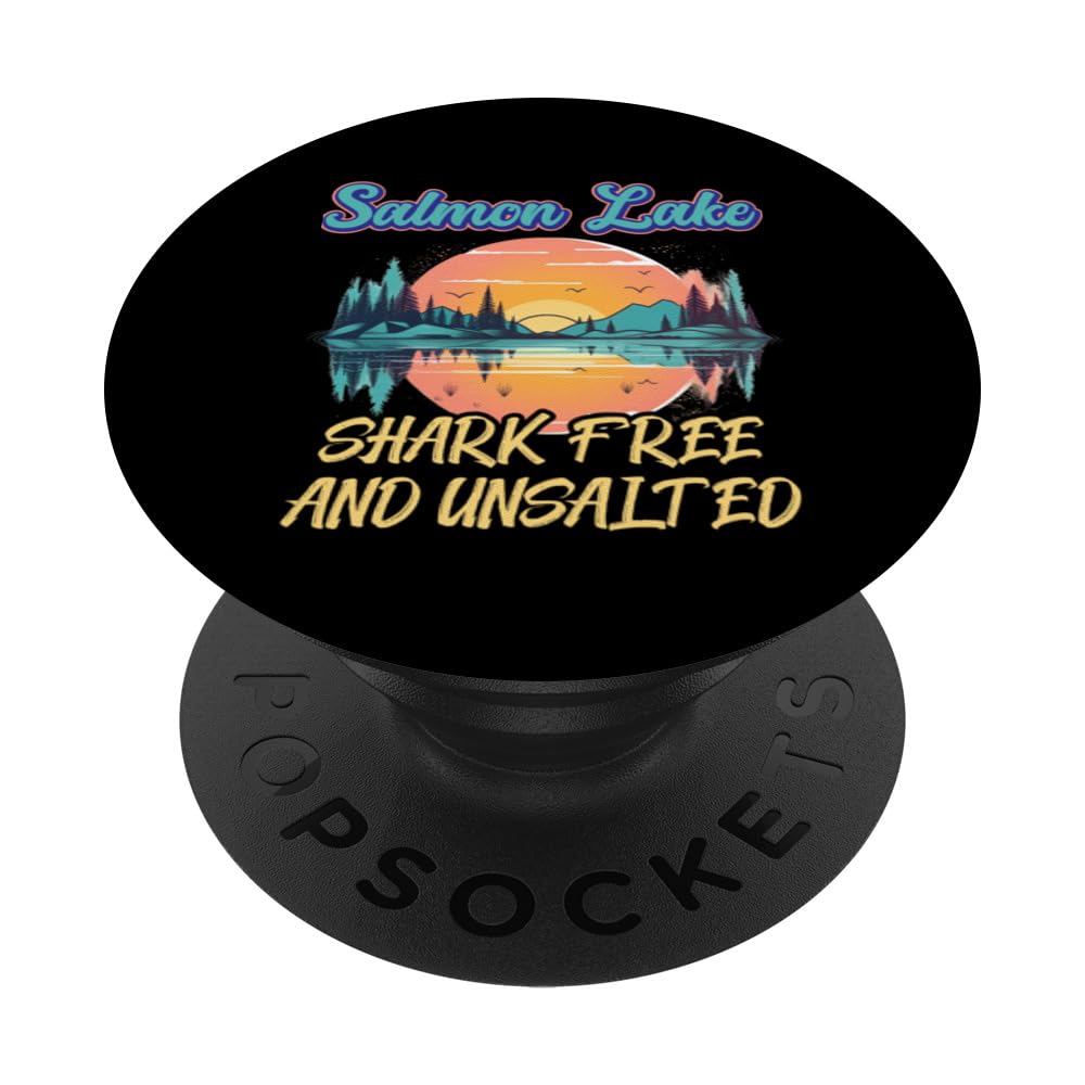 Salmon Lake Shark Free And Unsalted Lake Escape Sanctuary PopSockets Swappable PopGrip, Black