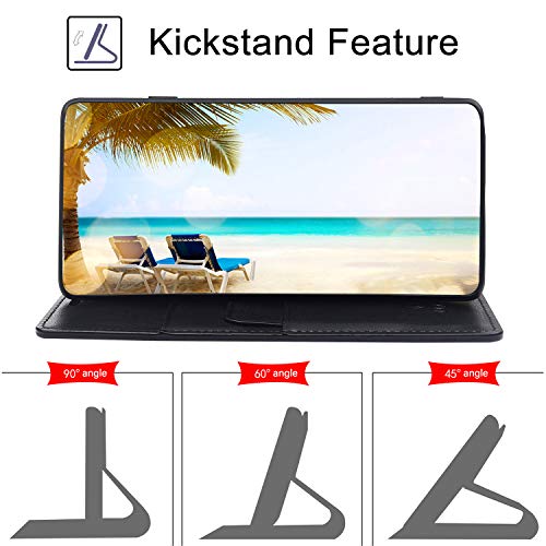 Oqqe For Samsung Galaxy S10+ /S10 Plus 5G 6.2" Wallet Case，Cowhide Genuine Leather Folio Flip Cover Shell Anti-Fall [Rfid Blocking] Credit Card Holder [Kickstand Function] Folding Book Box Men Black #TOP3