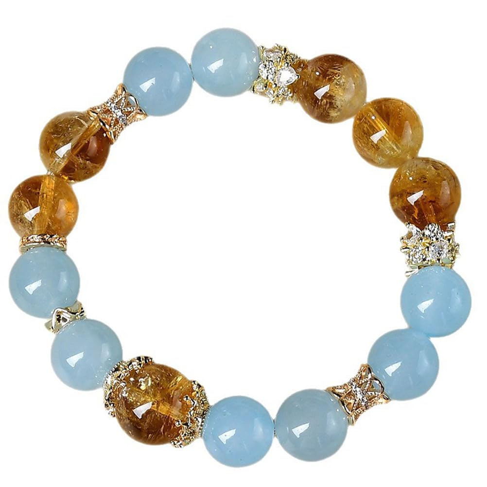 Pulsera de Cristal curativo de Citrino Natural, turmalina Amarilla, Pulsera elástica de Aguamarina para Mujer, para Espiritual, protección, energía Positiva