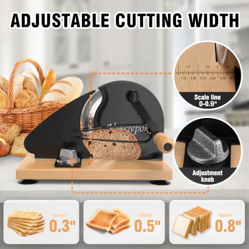 Image of vanerepok Manual Bread Slicer Adjustable Thickness for Homemade Sourdough | Hand Crank Bread Cutter with Scale & Stable Suction Cups & Wood Base for Even Slicing Perfect Baking Gift for Home Bakers