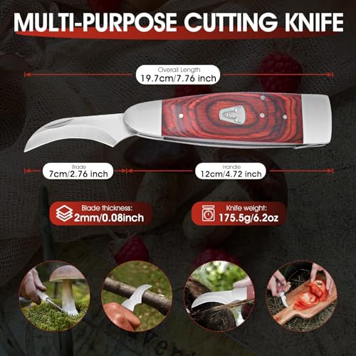 Foto von JASON Pilzmesser mit Bürste klappbares Schwammerlmesser mit Pinsel Outdoor Klappmesser Zweihand mit PU Scheide für Pilzesammeln Pilzkultur Champignon Pilzzuchtset