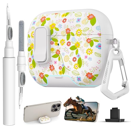Image of for AirPods Pro 3 Case with Lock & Phone Stand,Cute Floral Pattern Style | PC & TPU Dual Layer Protective Cover with Keychain & Cleaner Pen for Apple AirPod Pro 3rd Generation Women (Coreopsis)