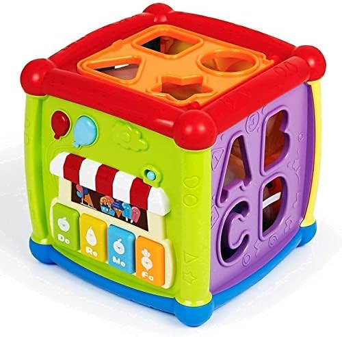 Baby Activity Cube - 6-in-1 Musical Baby Learning Toys, Play Set Includes A-B-C-D Letters, Colorful Shape Sorter, Vehicles Puzzle, 4 Piano Keys and More - ASTM Certified Toddler Toys