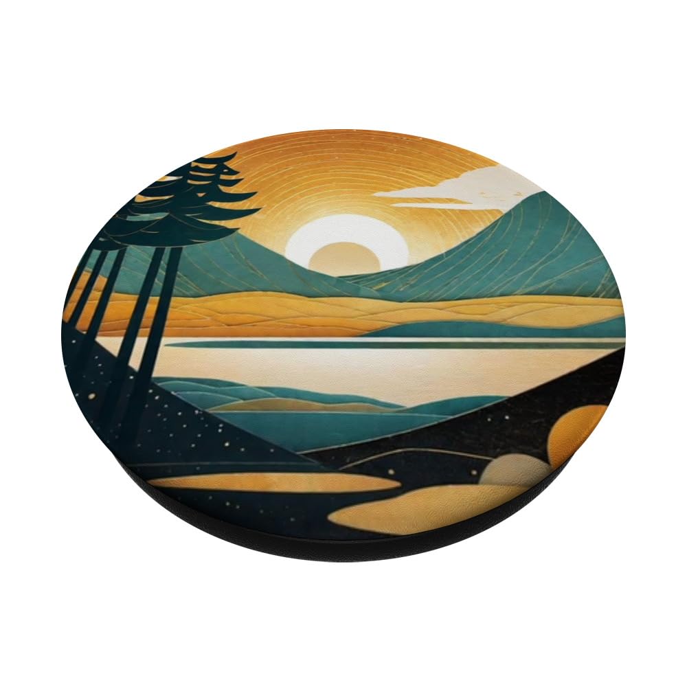 Surreal Vintage Summertime Retro 1970s Nature Camping PopSockets Swappable PopGrip, Black - Image 2