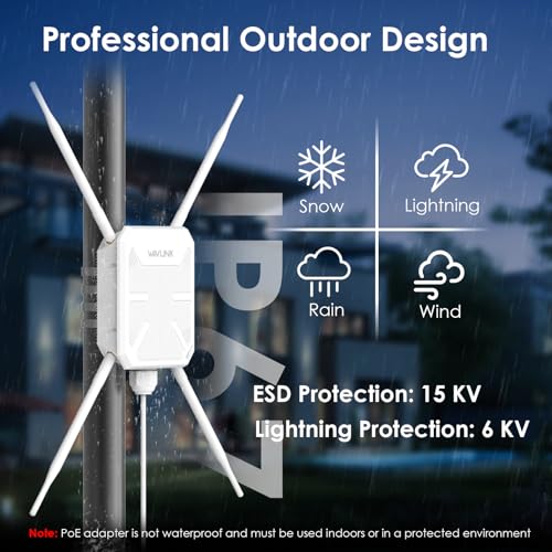 Image of WAVLINK AC1200 Outdoor WiFi Extender, Dual-Band Outdoor Access Point | IP65 Weatherproof Long Range WiFi Extender , 4x7dBi Antennas, Compatible Starlink for Farm, Yard, Garden