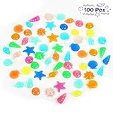 SEELOK 100pcs Piedras Luminosas de Jardin Guijarros Fluorescentes Forma de Cáscara Estrella de Mar Piedras Decorativas para Jardín Peceras Acuarios Macetas Piscina