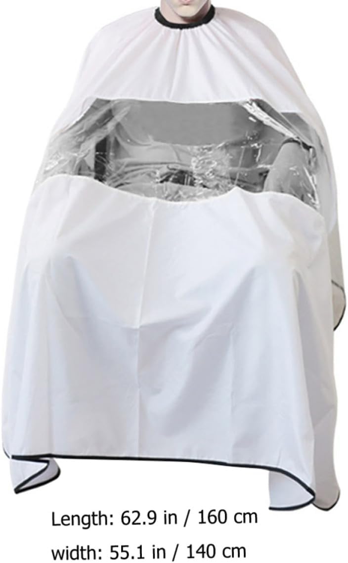 Ciieeo Hairdressing Fabric White with Viewing Cloak Cape Window for Adults | Water Resistant, Anti Static, Large Size, Protects Clothing during Styling