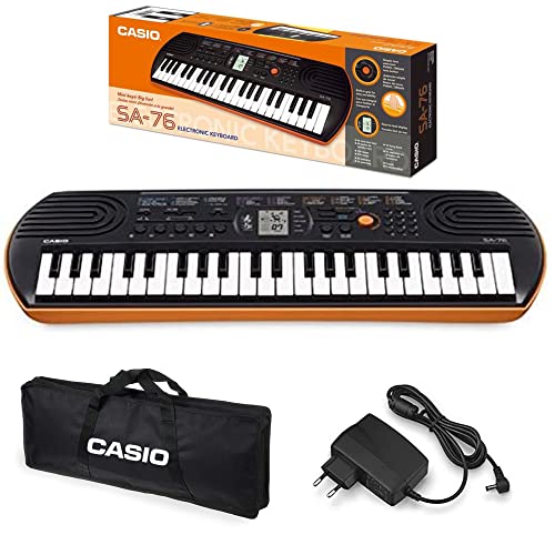 Casio SA-76 Mini Tastiera polifonica 8 Voci 44 Tasti Nera/Arancio + Borsa per Trasporto Originale...