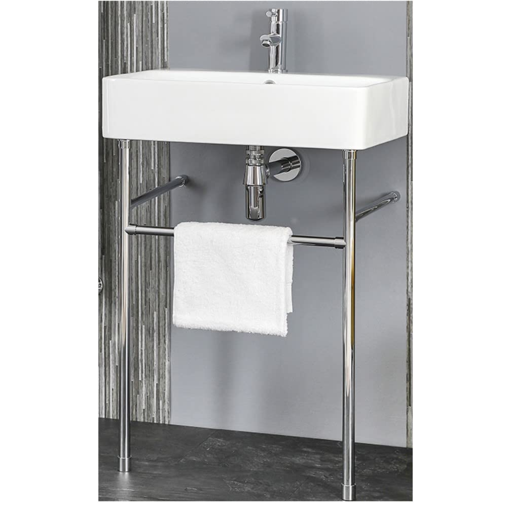 Milano Chrome Farington White Ceramic 1 Tap Hole Bathroom Basin Sink Washstand - 600Mm X 420Mm
