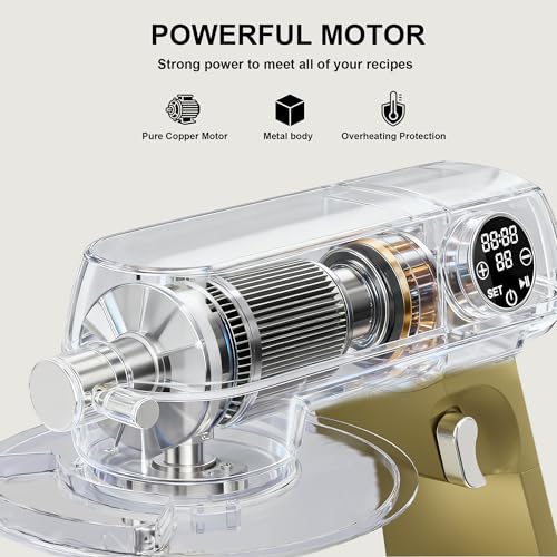 Image of 8.45 QT All Metal Stand Mixer,10 Speed Large Capacity Kitchen Mixer with Digital Timer & Tilt-Head, Electric Mixer with Whisk Dough Hook Mixing Beater for Baking,Cakes,Cookie,Bread,Salad (Champagne)
