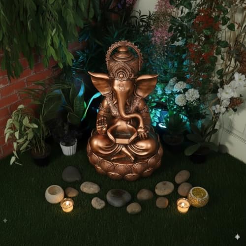 Image of Swarnhouse Lord Ganesha Decorative Water Fountain, 3 Feet Tall, Lotus Base, Indoor Outdoor Garden Decor (Article 5)