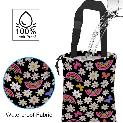 Image of Car Trash Bag Daisy Rainbow Butterfly Car Garbage Bag Hanging Car Trash Can for Back Seat with Drawstring, Waterproof Garbage Bags for Car Accessories Vehicle Travelling Camping Outdoor