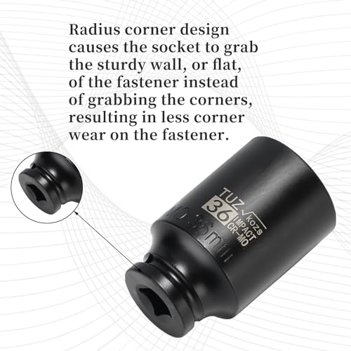 Image of 1 /2 Inch Drive 36mm Deep Metric Impact Socket,CR-MO,6 Point Radius Corner Design,Square Chamfered Opening,Axle Nut Impact Grade Socket for Easy Removal