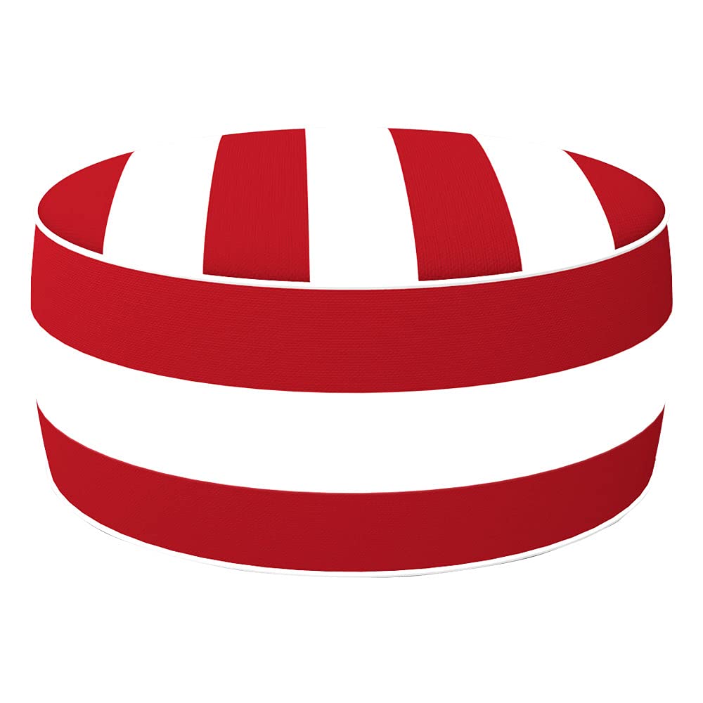AKTIVE Pouf Gonflable, Pouf d'Extérieur, Repose-Pieds Gonflable, Ø53X23 cm, Motif Rayé Rouge, Tissu Imperméable, Supporte 100 kg, Mobilier de Jardin Extérieur
