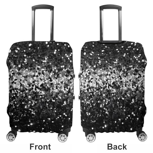 Black White Glitter Luggage Cover, Washable Elastic Suitcase Cover Protector Fit 18-32 Inch Luggage3