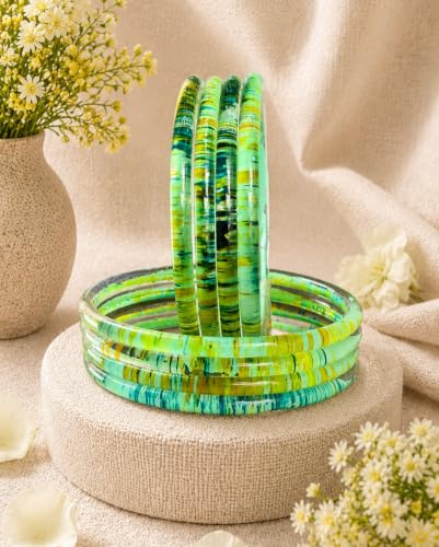 Image of NMII Premium Glass Bangle Set for Women | Multicolor Designer Kangan | Fancy Kanch ki Chudiya | 3D Transparent Chudi Set | Wedding & Festive Occasions Bangles