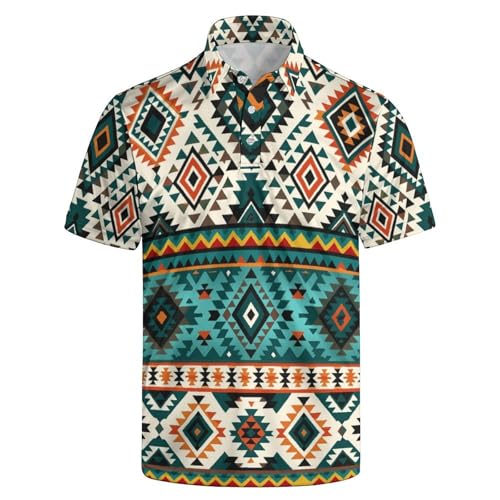 African Aztecs Golf Shirts for Men Polo Shirt Short Sleeve Ethnic Tribals Golf Polos Shirts Quick-Dry Aztecs Shirt Gifts
