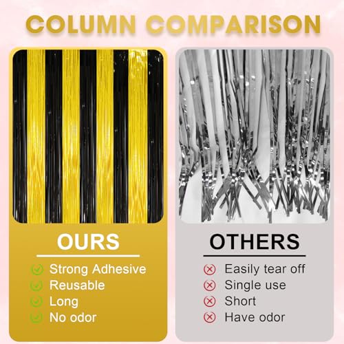 Image of Voircoloria 2 Pack Black and Gold Tinsel Foil Fringe Curtains, Black and Gold Party Decorations, Metallic Tinsel Party Streamers Backdrop for 2025 New Years Graduation Prom Party Decorations