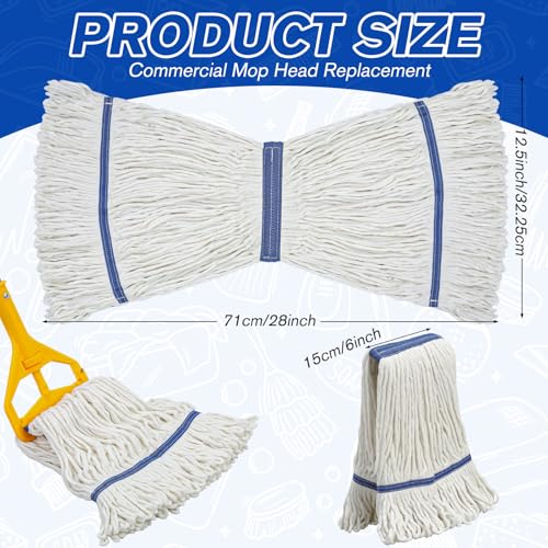 Image of Eccliy 3 Pack Commercial Mop Heads Replacement Heavy Duty 18 oz Loop End Cotton String Wet Mop Refills Washable Absorbent Reusable for Industrial Home Tile Wood Concrete Floor (White,Blue)