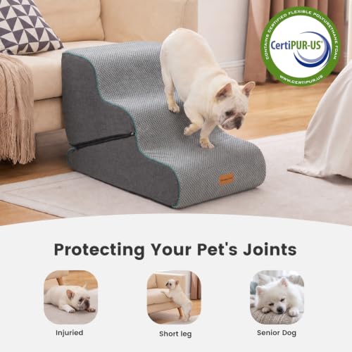 Image of Gardner Pet Dog Stairs for Small Dogs 16.5 inch H, 2 in 1 Transformable 3-Step Pet Stairs and Dog Ramp for Couch (13-20 in), Grey Adjustable Pet Steps with Zipper