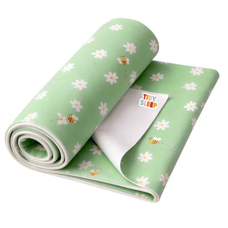 tidy sleep printed baby dry sheet waterproof mattress protector for newborns | reusable leakproof pee pad for bed, crib & travel dry sheet | daisy bee (small)