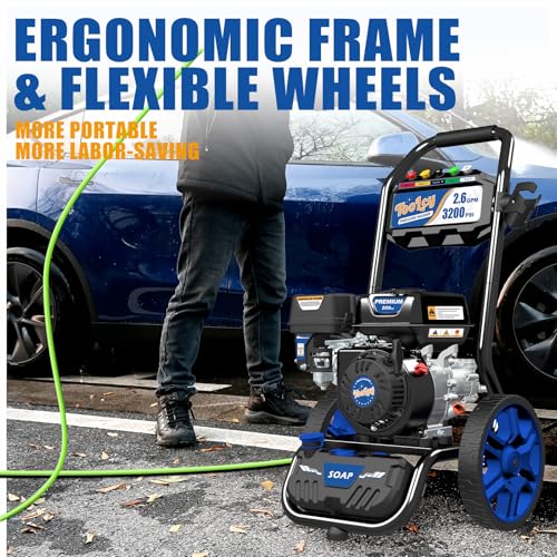 TOOLCY Gas Pressure Washer 3200 PSI & 2.6 GPM, High Performance 209cc Enigne, Includes Swivel Spray Gun and Wand, 35FT Power Washer Hose, 5 Nozzle Tips, Onboard Soap Tank, for Cars/Driveways/Homes - Image 7