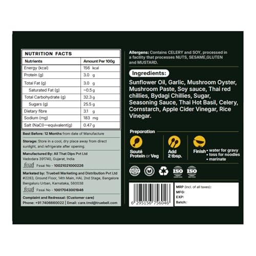 Image of ASF Thai Hot Basil Sauce, 180g | Thai Cooking Sauce for Noodles, Fried Rice & Tofu Stir Fry | No Palm Oil | 100% Vegan | No Preservatives | Clean Label | Conceptualized in the UAE