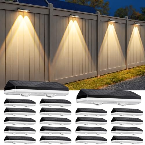Image of 20 Pack Solar Fence Lights Outdoor ,Warm White + RGB 13 Color Mode Fence Lights Solar Powered with Ultra-Bright Lens IP65 Waterproof,Solar Wall Light for Backyard /Step /Patio /Deck /Stair /Railings /Fence