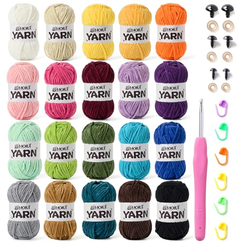 Image of 20 Pack Velvet Yarn for Knitting, Chunky Chenille Yarn for Crocheting, Baby Yarn for Crocheting Soft Blanket, Super Bulky 70.5oz(1750yds), Multicolor Amigurumi Yarns Set A