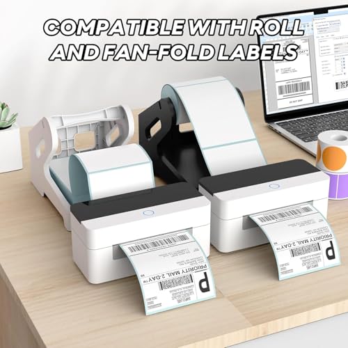 Image of BEEKAY Thermal Label Holder Stand for Roll & Fan-Fold Labels Universal Label Roll Holder for 4x6, 4x4, 3x5, 3x2, 2x1, Label Roll Heavy-Duty Plastic Stand