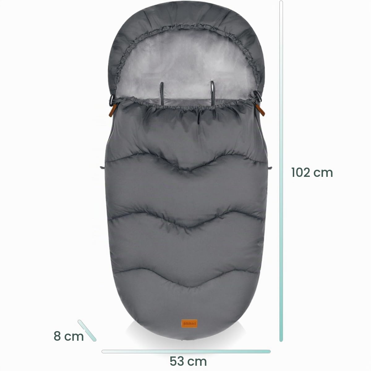 Fillikid Winterfußsack mit Microvelour Wassersäule 8000mm universal Fußsack für Kinderwagen Buggy Jogger Kinderwagenfußsack 6 bis 36 Monate (Grau)