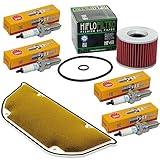 Lieferinhalt des Wartungspaket: Luftfilter 92930 + Ölfilter HF401 + 4 X Zündkerzen NGK CR9E wird wie auf dem Produktbild abgebildet geliefert.