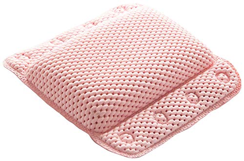 BINO Non-Slip Cushioned Bath Pillow with Suction Cups, Pink - Spa Pillow Bath Pillows for Tub Neck and Back Support Bathtub Pillow Bath Pillows for Tub Bath Accessories Set Bath Tub Pillow Rest