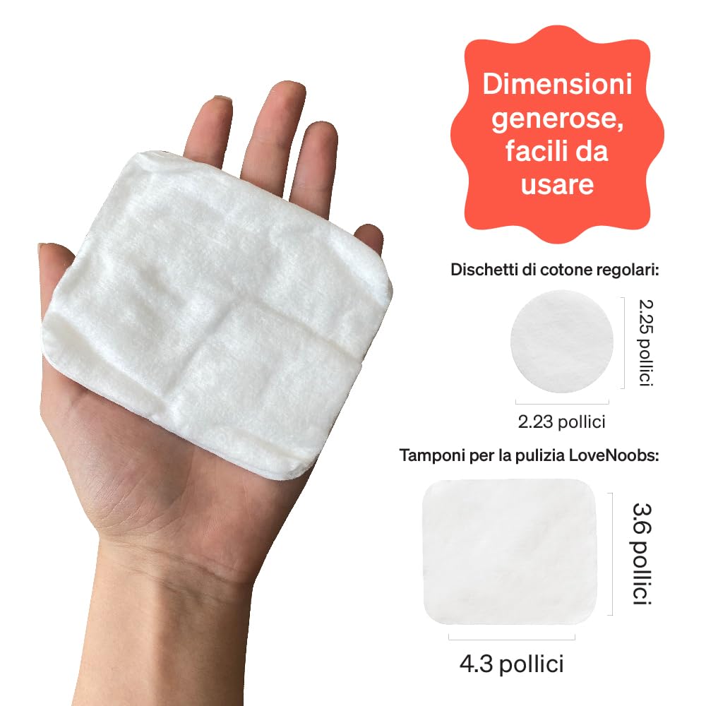 Quadrotti Cotone Neonato da Love Noobs, 360 Pezzi, Quadrotti Puro Cotone 100% Biologico Extra Morbido, XL (3.6 x 4.3 Pollici), Baby Skin