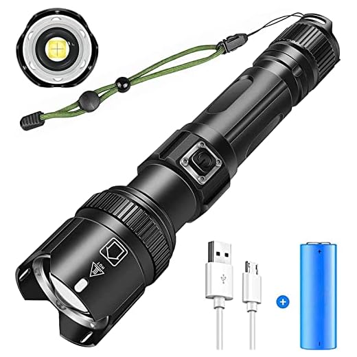 YVKVO Linternas LED Recargable Alta Potencia 10000 Lúmenes Linterna Potente Táctica Militar XHP50 Policial Linterna con batería, IPX5 Impermeable 5 Modos Zoom para Emergencia Camping Senderismo Pescar