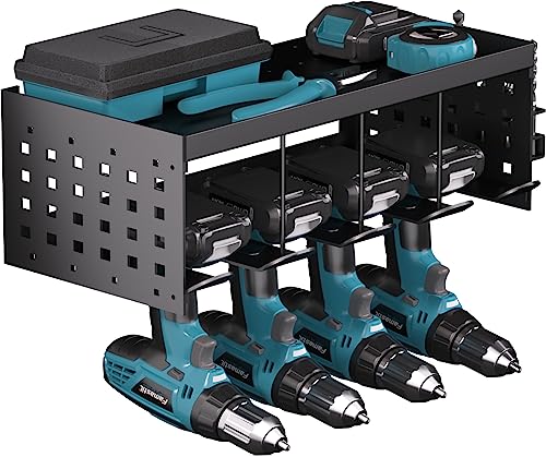 nomiou Werkzeugspeicher Aufbewahrung Wandhalterung Akku Schlagbohrschrauber 4 Steckplätze Heavyduty Elektrisch Bohrer Wandmontage Aufbewahrungsregal Schraubendreher Organisation Werkzeughalter