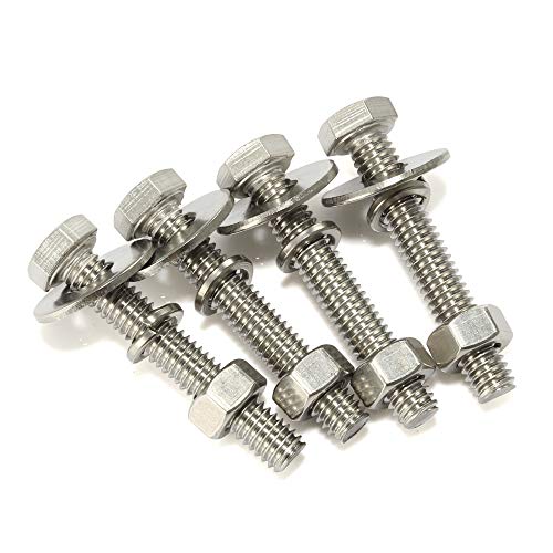 Image of M8-1.25 x 60mm Hex Head Bolts, Hex Nuts, Extra-Large and Thick Flat & Lock Washers, Fully Threaded, 304 Stainless Steel, 8 Sets