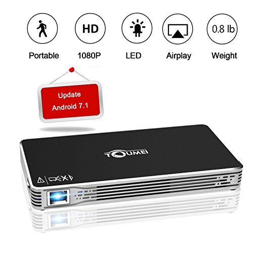TOUMEI,Mini Portable Projector [2018 Upgarde] C800W Android 7.1 Video Projectors Max Throw 120" Display,Smart Mobile Projector Support Wi-Fi for iPhone,iPad and Laptop