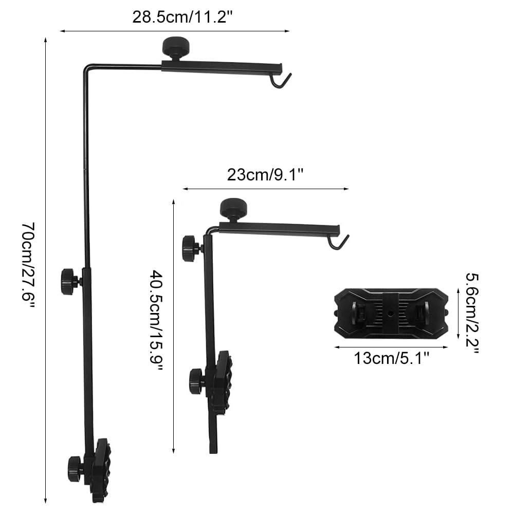 Stojak na światło dla gadów, mały wspornik lampy kopułowej dla gadów, stojący z regulowaną wysokością 40 cm do 70 cm i szerokością 23 cm - 28 cm, do klatki ze szklanym stołem żółwia zwierzęcego,