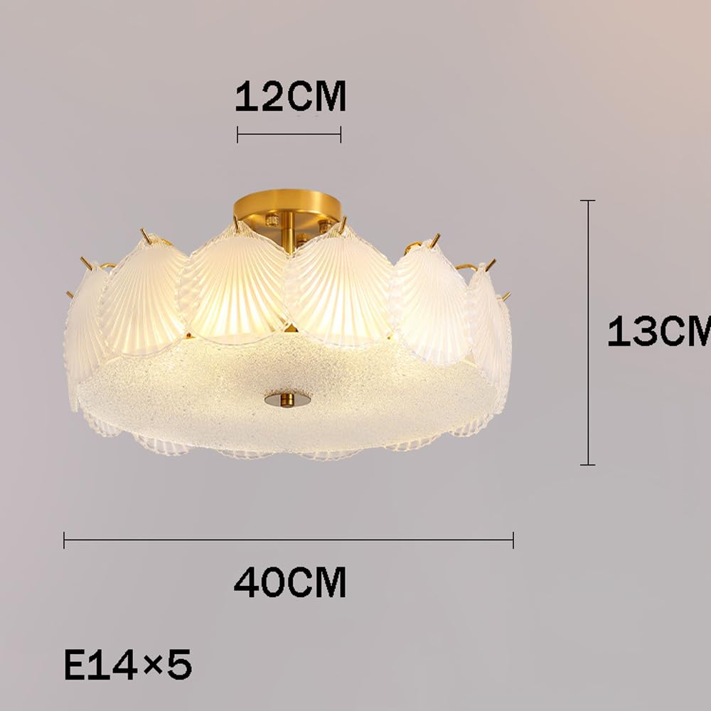 Półwpuszczana lampa sufitowa w stylu boho, nadmorska, SXSHEYS, duża, przezroczysta lampa mleczna, dyskretna lampa do salonu, sypialni, jadalni lub kuchni, z żarówką.