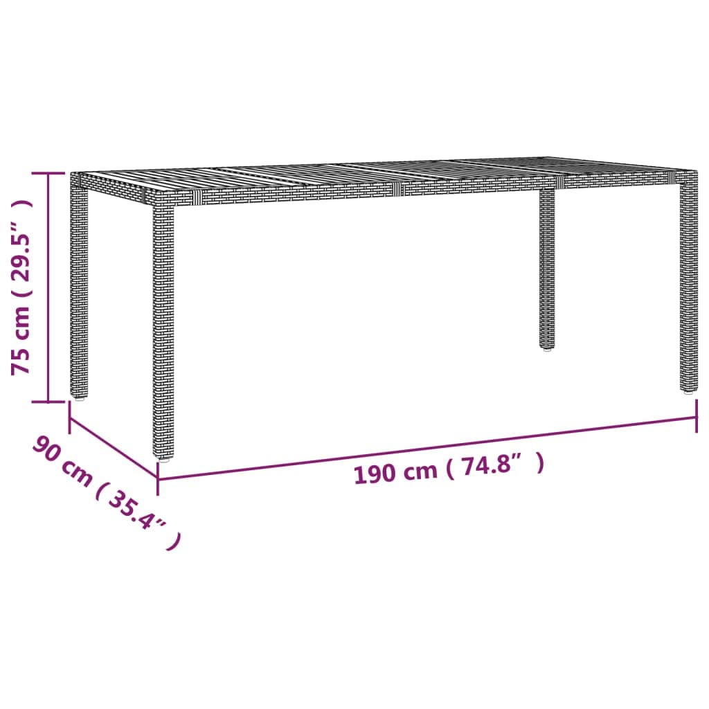 vidaXL Table de Jardin en Bois Gris Résine tressée Acacia, Meubles d'extérieur, Table à Manger