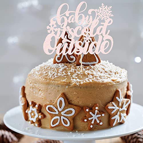 Gyufise 1 Pack Pink Glitter Baby It's Cold Outside Cake Topper Winter Baby Shower Decoration Christmas Snowflake Cake Decorations Happy New Year Xmas Holiday Party Supplies - Image 4